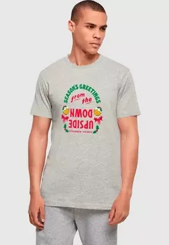 Футболка с принтом STRANGER THINGS UPSIDE DOWN SEASONS GREETINGS ABSOLUTE CULT, светло-серый