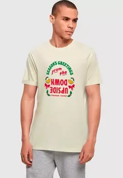 Футболка с принтом STRANGER THINGS UPSIDE DOWN SEASONS GREETINGS ABSOLUTE CULT, песочный