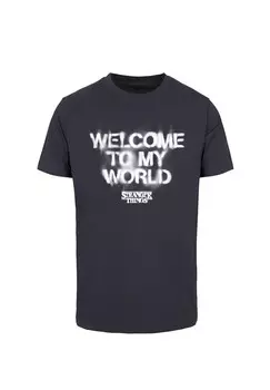 Футболка с принтом STRANGER THINGS WELCOME TO MY WORLD ABSOLUTE CULT, темно-синий