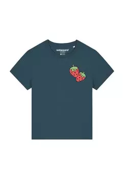 Футболка с принтом STRAWBERRY watapparel, бирюзовый