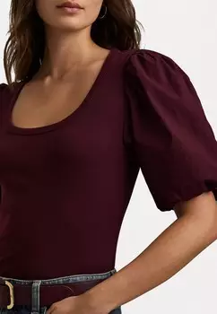 Футболка с принтом STRETCH COTTON BALLOON SLEEVE TEE Lauren Ralph Lauren, Бордо