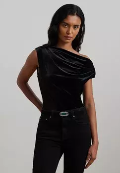 Футболка с принтом STRETCH VELVET OFF THE SHOULDER BLOUSE Lauren Ralph Lauren Petite, черный