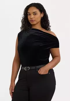 Футболка с принтом STRETCH VELVET OFF-THE-SHOULDER BLOUSE Lauren Ralph Lauren Woman, черный