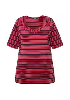 Футболка с принтом STRIPE SHORT SLEEVE V-NECK TEE Ulla Popken, красный