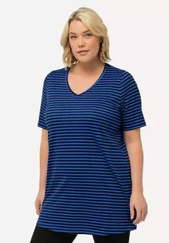Футболка с принтом STRIPE V-NECK SHORT SLEEVE Ulla Popken, темно-синий