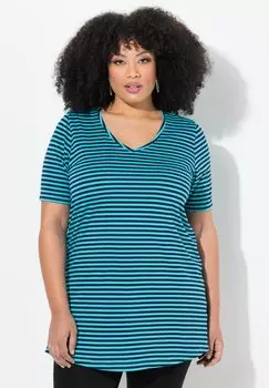 Футболка с принтом STRIPE V-NECK SHORT SLEEVE Ulla Popken, синий
