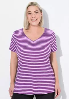 Футболка с принтом STRIPED ANTIBACTERIAL SHORT SLEEVE Ulla Popken, фиолетовый