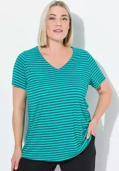 Футболка с принтом STRIPED ANTIBACTERIAL SHORT SLEEVE Ulla Popken, бирюзовый