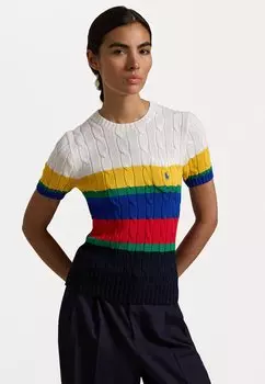 Футболка с принтом STRIPED CABLE SHORT SLEEVE SWEATER Polo Ralph Lauren, мультиколор