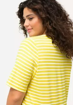 Футболка с принтом STRIPED DRAWSTRING HEM SHORT SLEEVE TEE Ulla Popken, желтый