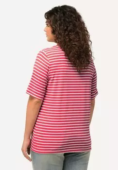 Футболка с принтом STRIPED DRAWSTRING HEM SHORT SLEEVE TEE Ulla Popken, розовый