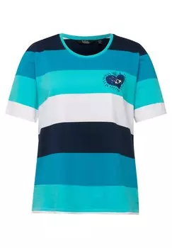 Футболка с принтом STRIPED EMBROIDERED LOGO SHORT SLEEVE Ulla Popken, синий