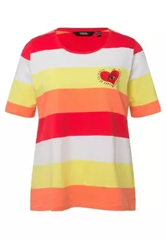 Футболка с принтом STRIPED EMBROIDERED LOGO SHORT SLEEVE Ulla Popken, коралл