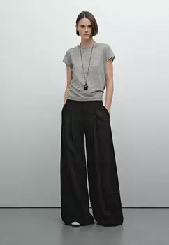 Футболка с принтом STRIPED SHORT SLEEVE Massimo Dutti, черный