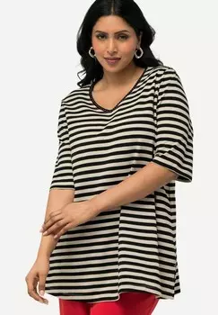 Футболка с принтом STRIPED SHORT SLEEVE PIMA Ulla Popken, черный