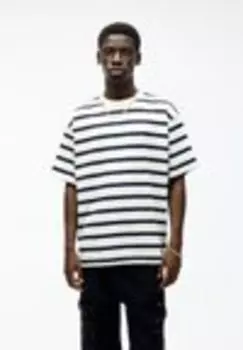 Футболка с принтом STRIPED SHORT SLEEVE Pull&Bear, темно-синий