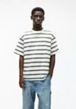 Футболка с принтом STRIPED SHORT SLEEVE Pull&Bear, зеленый