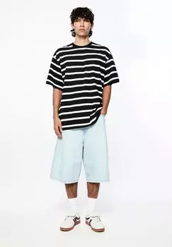 Футболка с принтом Striped Short Sleeve PULL&BEAR, черная