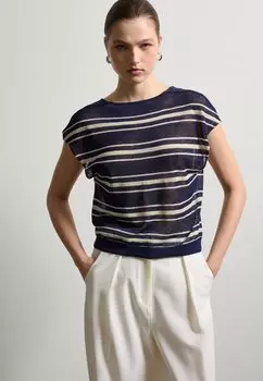 Футболка с принтом STRIPED Stefanel, темно-синий