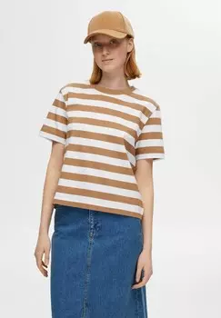 Футболка с принтом STRIPED TEE Selected Femme, коричневый