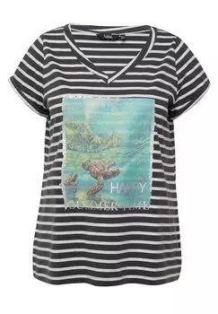 Футболка с принтом STRIPED TURTLE SHORT SLEEVE GRAPHIC TEE Ulla Popken, темно-серый