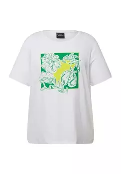 Футболка с принтом STUDDED FLORAL SHART SLEEVE GRAPHIC Ulla Popken, белый