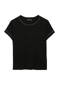 Футболка с принтом STUDDED REGULAR FIT Stradivarius, черный