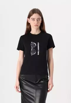 Футболка с принтом SUNGLASSES PRINTED KARL LAGERFELD, черный