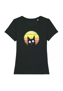 Футболка с принтом SUNSET CAT Watapparel, цвет black