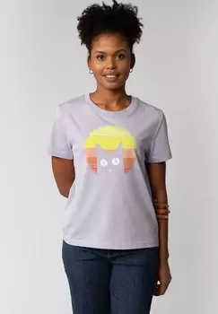 Футболка с принтом SUNSET CAT watapparel, фиолетовый