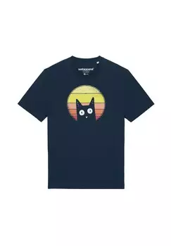 Футболка с принтом SUNSET CAT watapparel, темно-синий