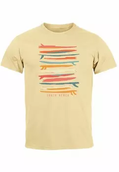 Футболка с принтом SURFBOARDS SOUTH BEACH CALIFORNIA USA SOMMER SURF Neverless, светло-желтый