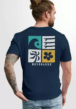 Футболка с принтом SURFING WELLE MEER ICON GRAFIK DESIGN FASHION STREETSTYLE Neverless, деним