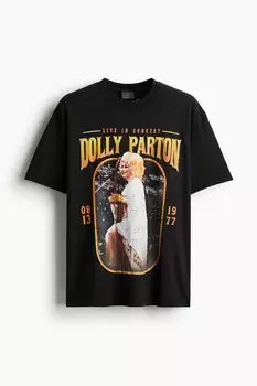Футболка с принтом свободного кроя H&M, черный