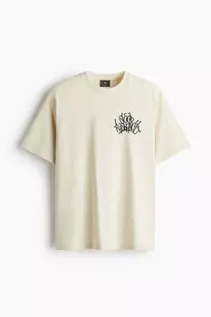 Футболка с принтом свободного кроя H&M, бежевый