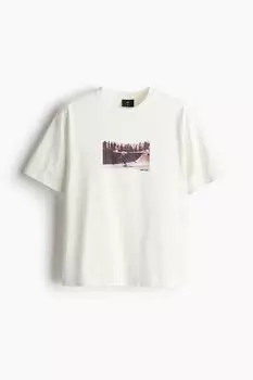 Футболка с принтом свободного кроя H&M, белый