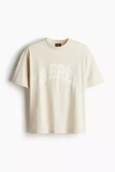 Футболка с принтом свободного кроя H&M, бежевый