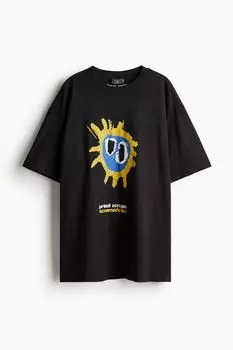 Футболка с принтом свободного кроя H&M, черный