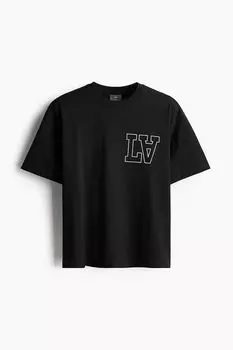 Футболка с принтом свободного кроя H&M, черный