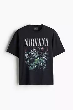 Футболка с принтом свободного кроя H&M, черный