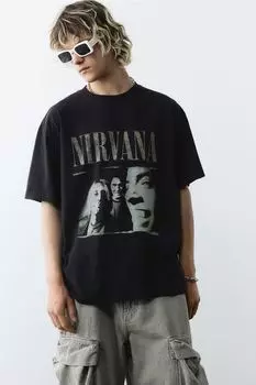 Футболка с принтом свободного кроя H&M, черный
