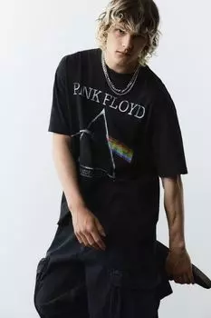 Футболка с принтом свободного кроя H&M, черный