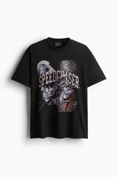 Футболка с принтом свободного кроя H&M, черный
