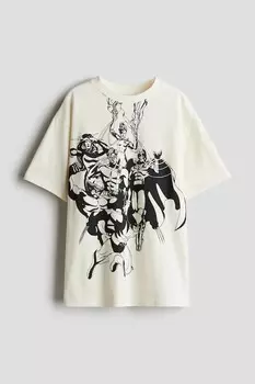 Футболка с принтом свободного кроя H&M, бежевый