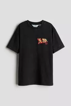 Футболка с принтом свободного кроя H&M, черный