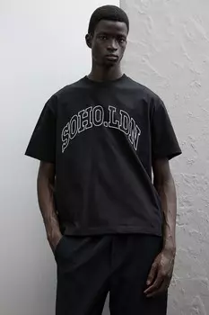 Футболка с принтом свободного кроя H&M, черный