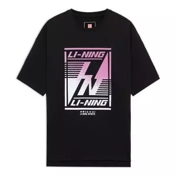 Футболка с принтом, свободные, с круглым вырезом, с коротким рукавом Li-Ning, черный