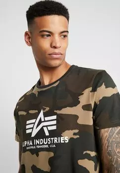 Футболка с принтом T Camo Alpha Industries, пестрый зеленый
