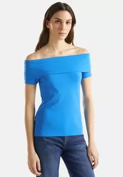 Футболка с принтом T-Shirt With Bare Shoulders United Colors of Benetton, синяя