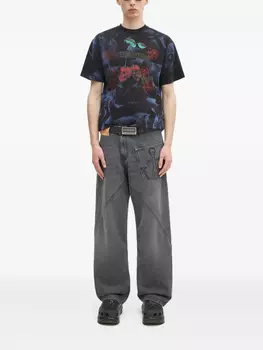 Футболка с принтом тай-дай «Овен, череп и роза» Aries, синий